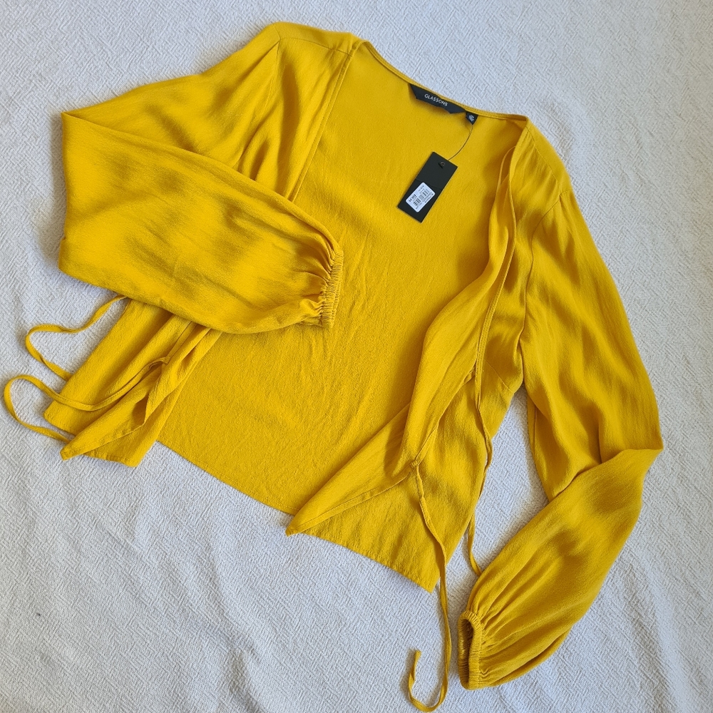 Glassons tie front mustard top size 10 - Picture 8 of 13